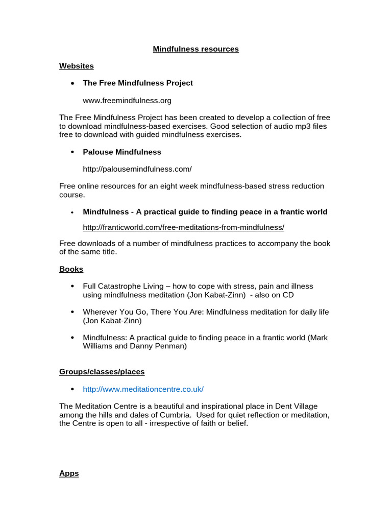 Mindfulness Resources Overview | PDF | Mindfulness | Meditation