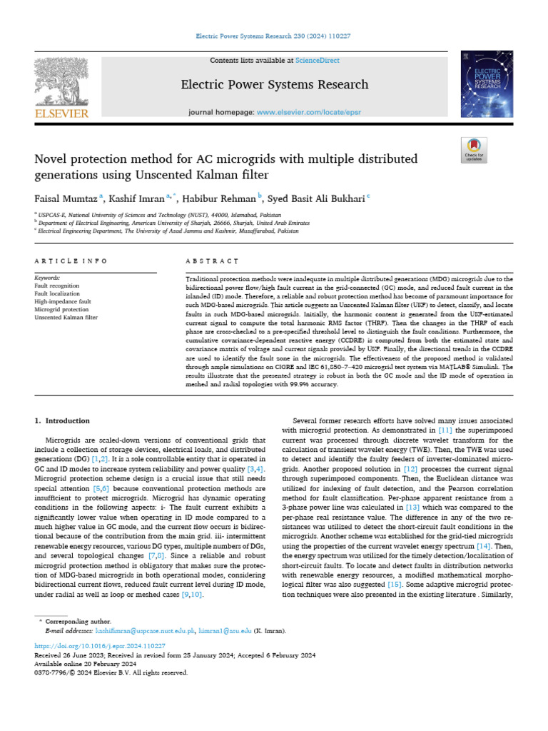Protection Method For AC Microgrids | PDF | Kalman Filter | Electrical ...
