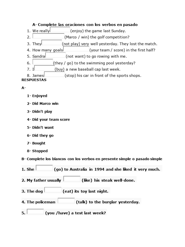 Past and Present Simple Verb Exercises | PDF