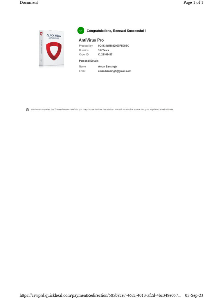 AntiVirus Pro Renewal Confirmation | PDF