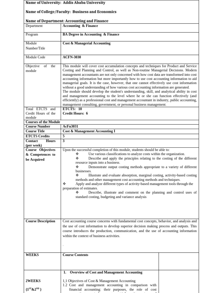Cost & Management Accounting Course Overview | PDF | Management ...
