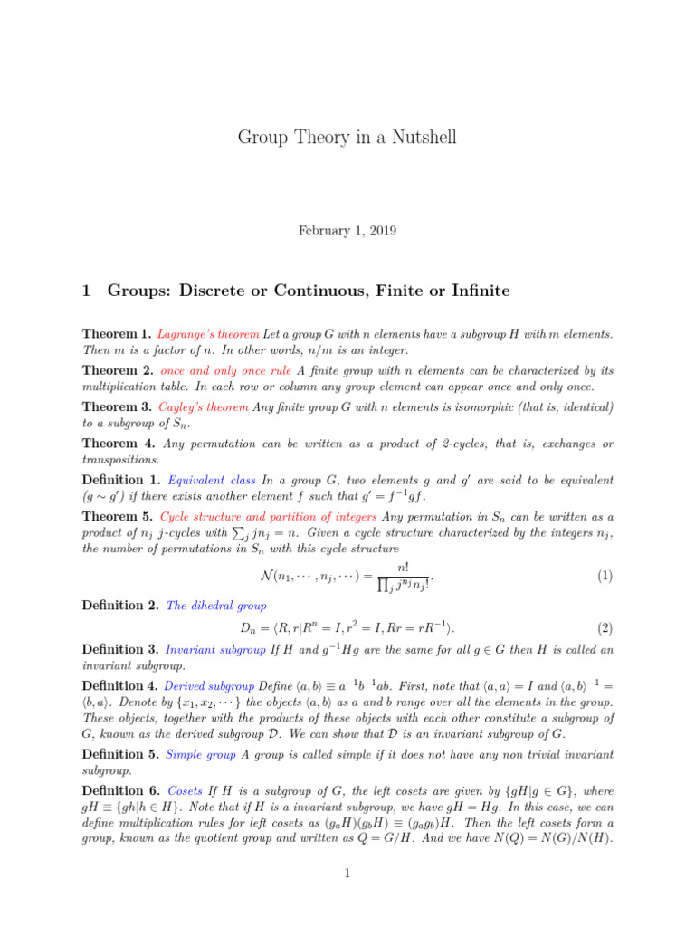 Group Theory | PDF | Group (Mathematics) | Representation Theory