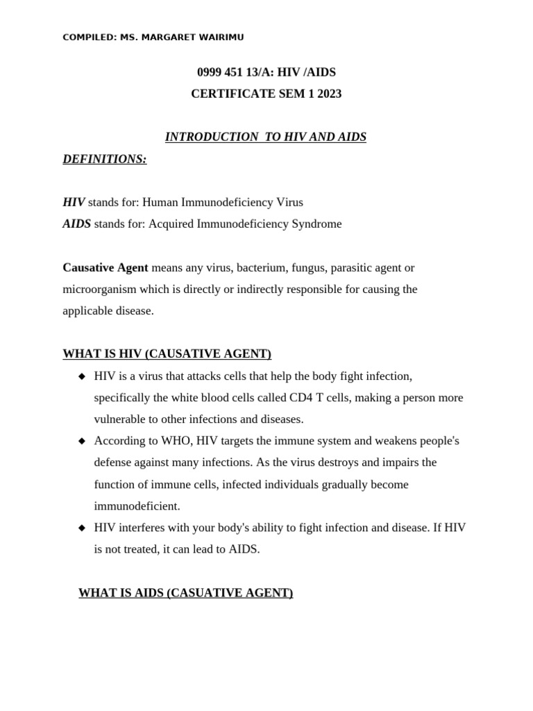 Cert Sem 1 Hivaids Notes | PDF | Sexually Transmitted Infection | Hiv/Aids