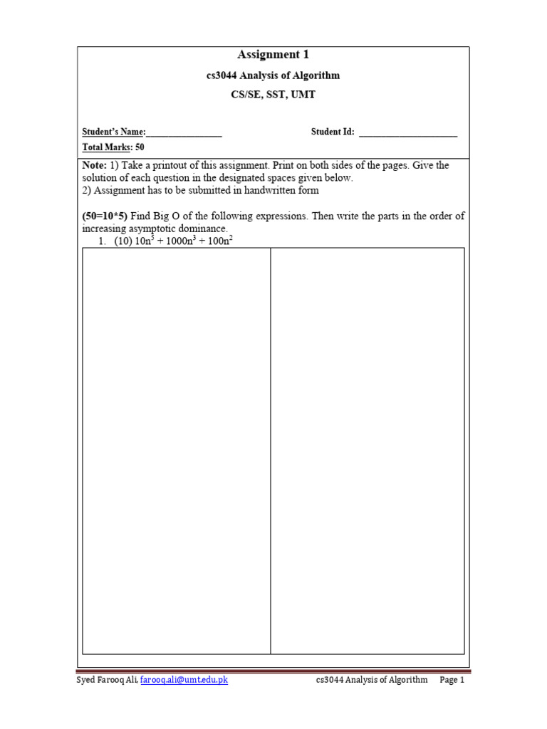 Big O Analysis for Algorithm Assignment | PDF