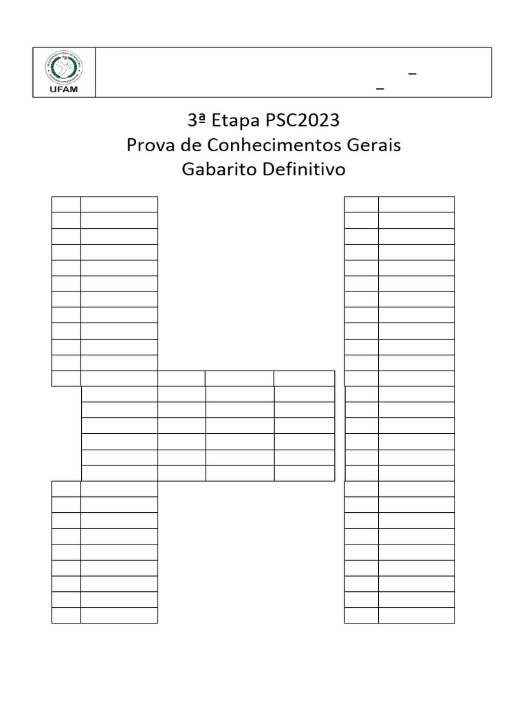 Gabarito Definitivo PSC 2023 | PDF