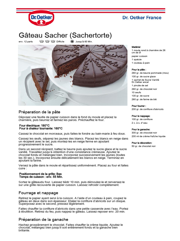 Recette de Gâteau Sacher Classique | PDF | Chocolat | Nourritures
