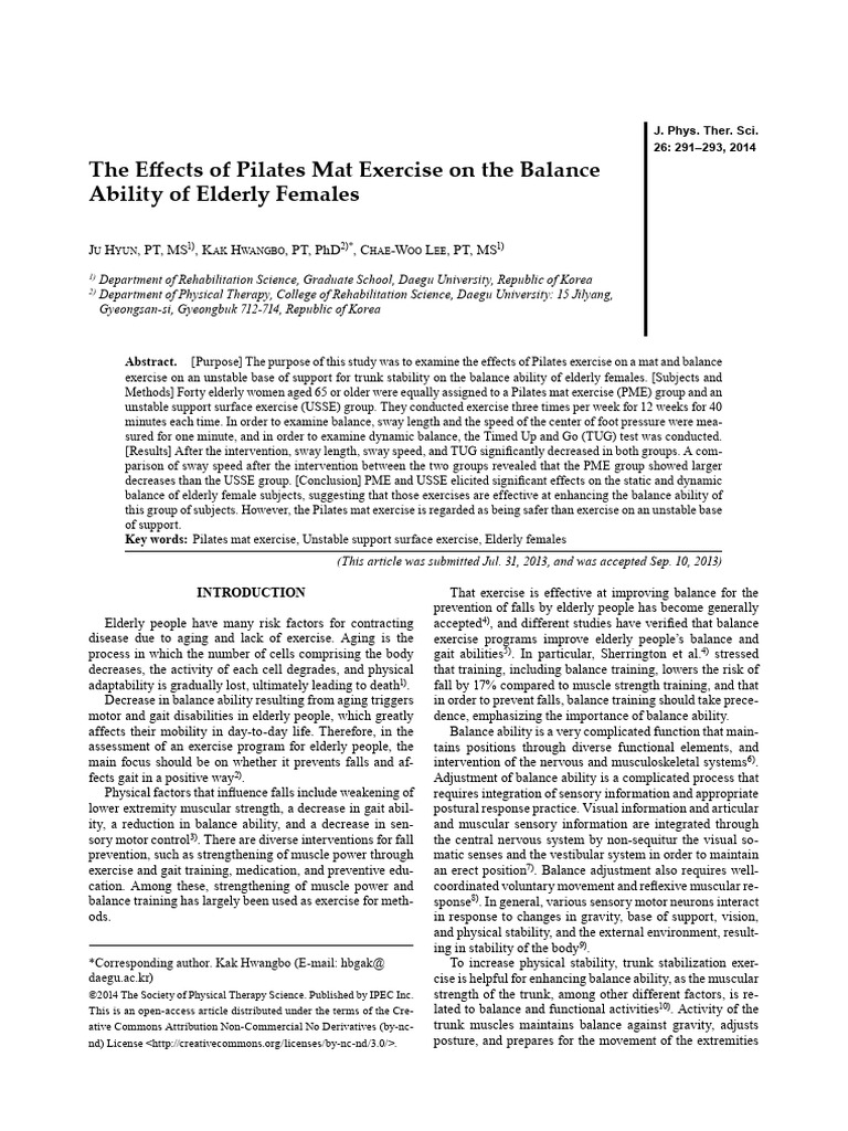 The Effects of Pilates Mat Exercise | PDF | Balance (Ability) | Pilates