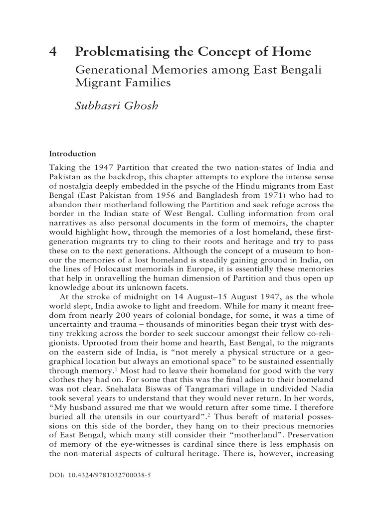 Nostalgia and Memory of East Bengali Migrants | PDF | Partition Of India
