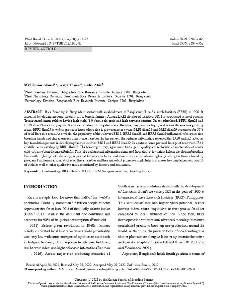 Contribution of IR20 and IR64 in Developing Three Bangladeshi Popular ...