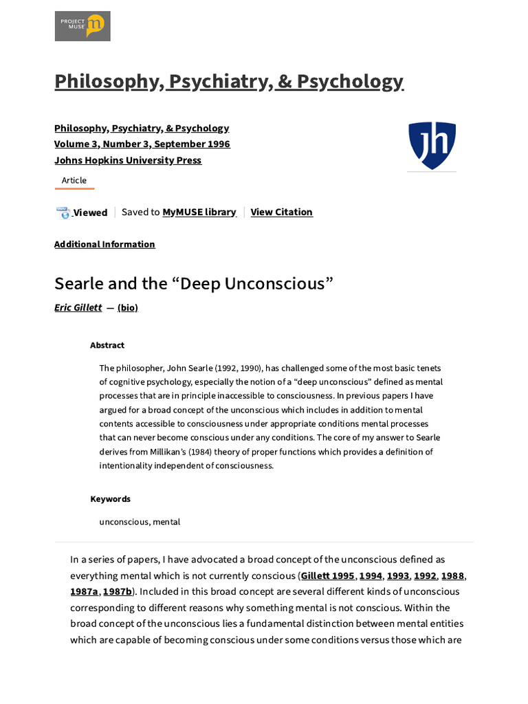 Searle and The - Deep Unconscious | PDF | Unconscious Mind | Consciousness