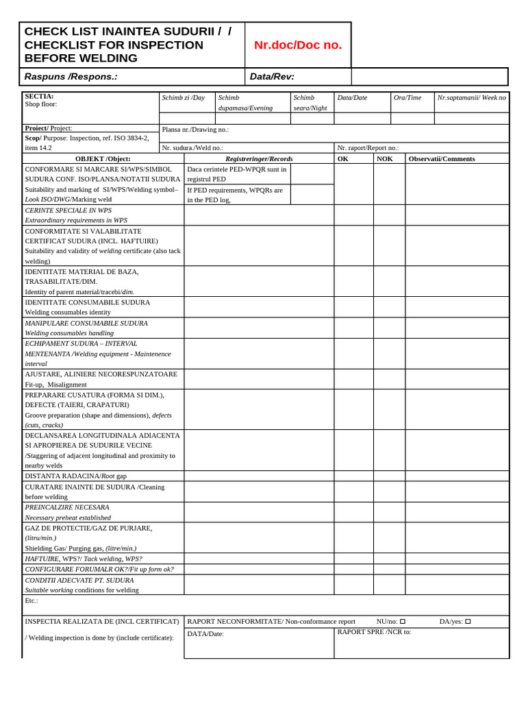 Welding Inspection Checklist Guide | PDF | Welding | Construction