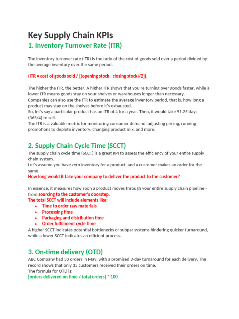 Essential Supply Chain KPIs Explained | PDF | Inventory | Performance ...