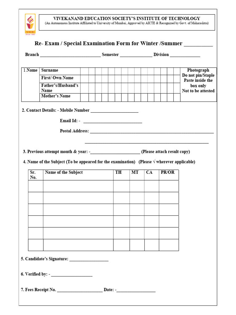 Re-Exam Application Form for Students | PDF