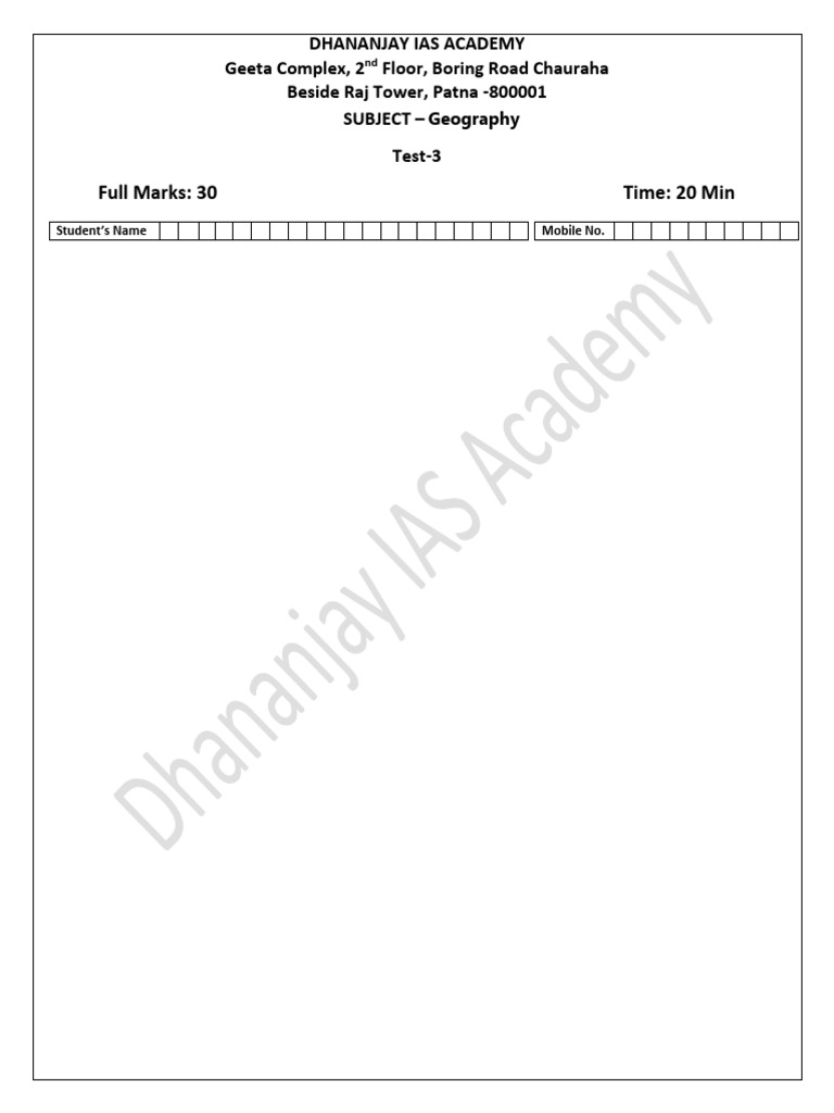 Geography Test Questions for IAS Exam | PDF | Asia | Government Of India