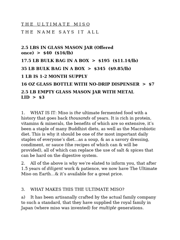 Ultimate Miso: Premium Fermented Food | PDF | Foods