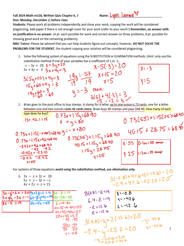 Math+118+Fall+2024+Chapter+6%2C7+Written+Quiz | PDF | Matrix ...