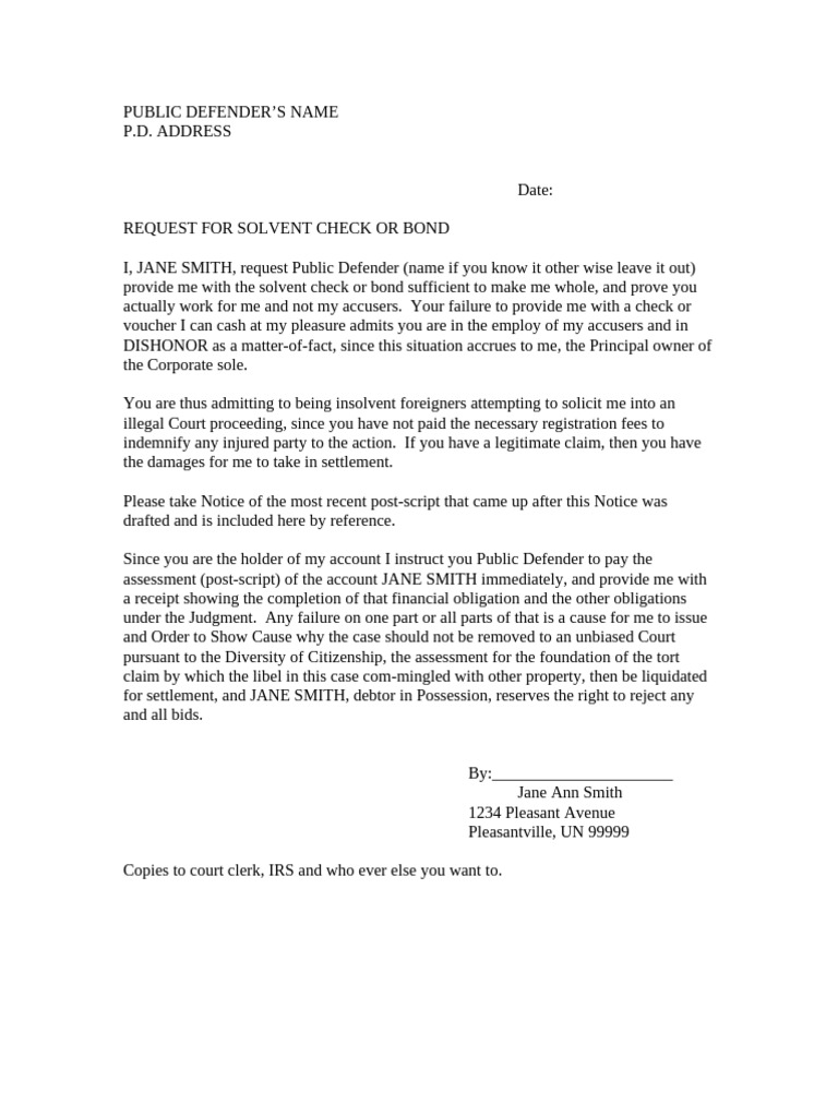 Request For Solvent Check or Bond | PDF