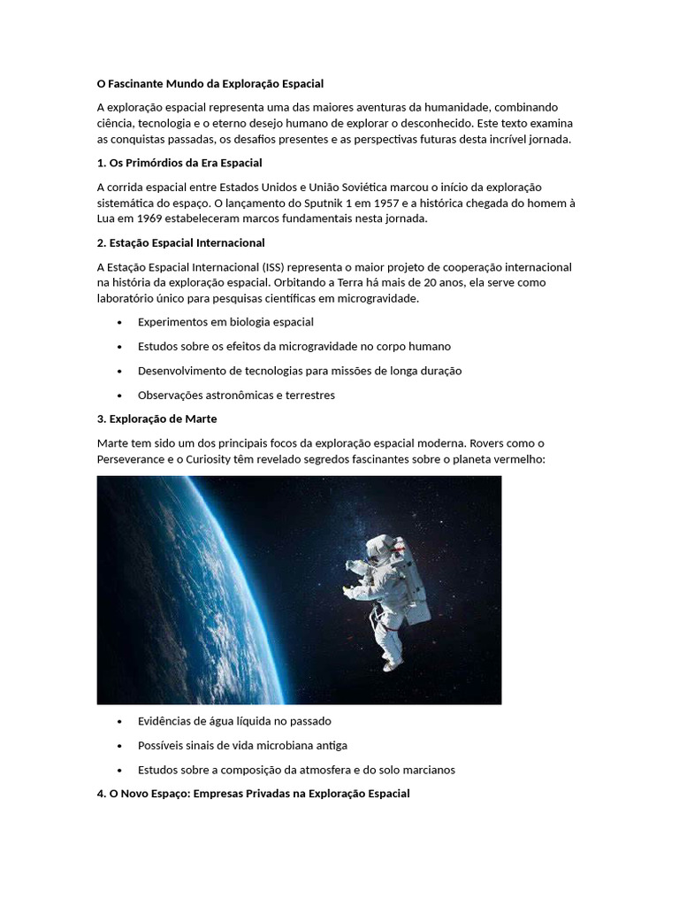 Futuro da Exploração Espacial | PDF | Exploração espacial | Marte
