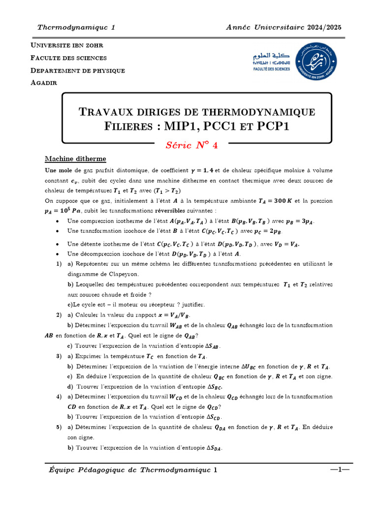 Cycle thermodynamique d'une machine ditherme | PDF | Chaleur ...