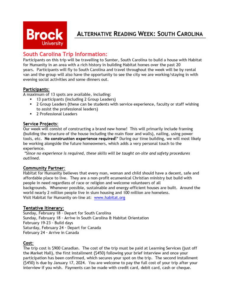 Trip Info - South Carolina 2024 | PDF | Payments | Cheque