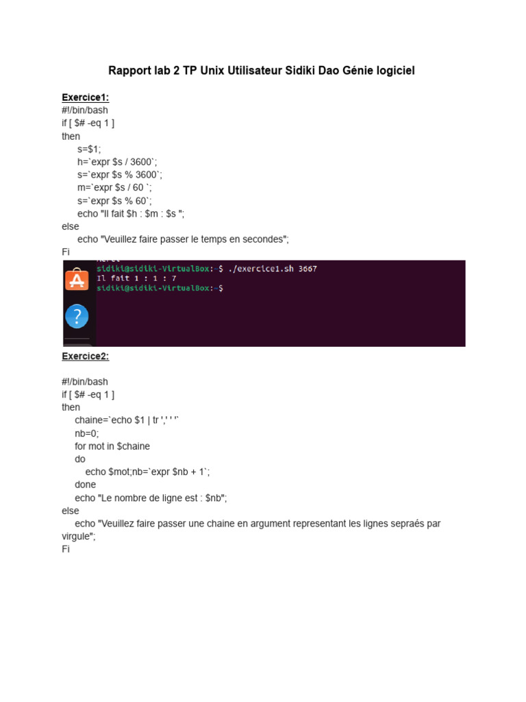 Rapport TP Unix : Scripts Bash et Gestion | PDF | Unix | Unix