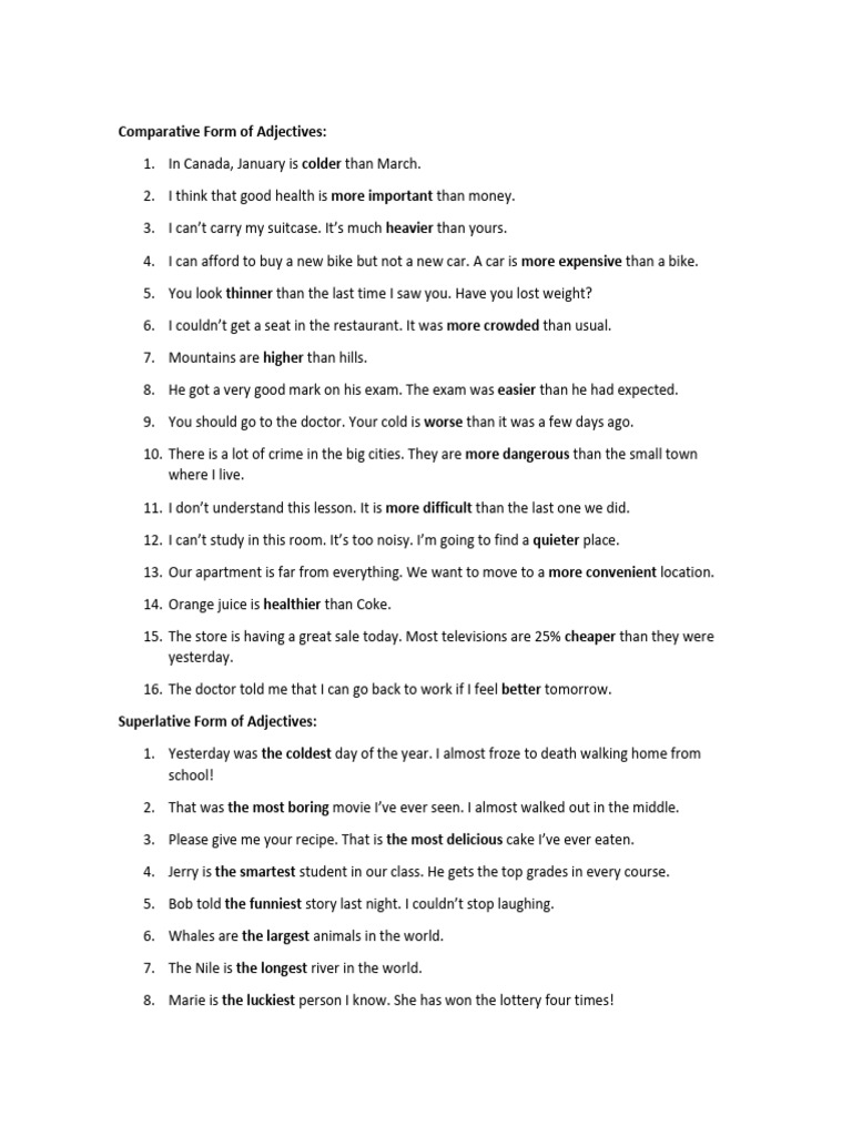 Comparative and Superlative Adjectives Guide | PDF