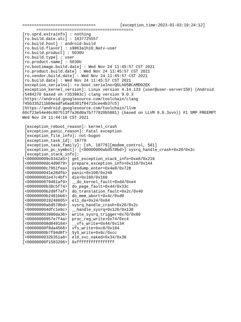 Android Kernel Crash Log Analysis | PDF