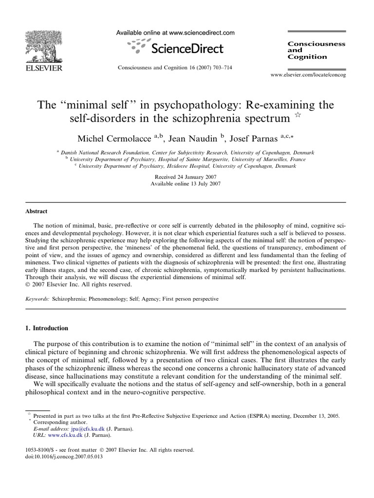Minimal Self in Schizophrenia Analysis | PDF | Experience | Self