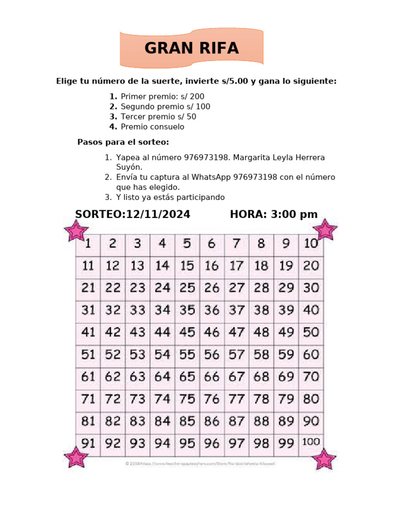 Gran Rifa: Elige tu Número de la Suerte | PDF