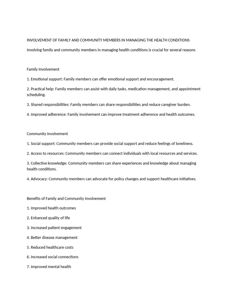 Involvement of Family and Community | PDF | Caregiver | Health Care