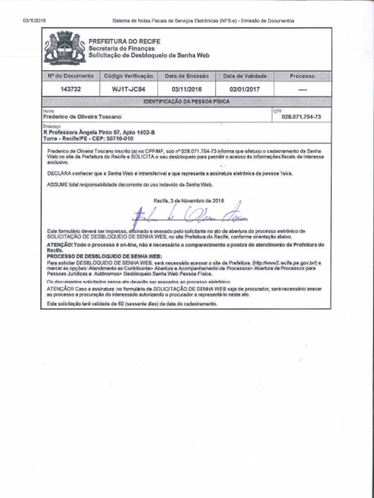 Formulário de Solicitação Da Senha Web | PDF