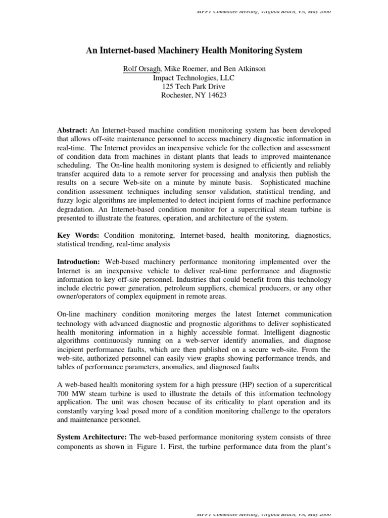 Internet-Based Machinery Health Monitoring | PDF | Computer Simulation ...
