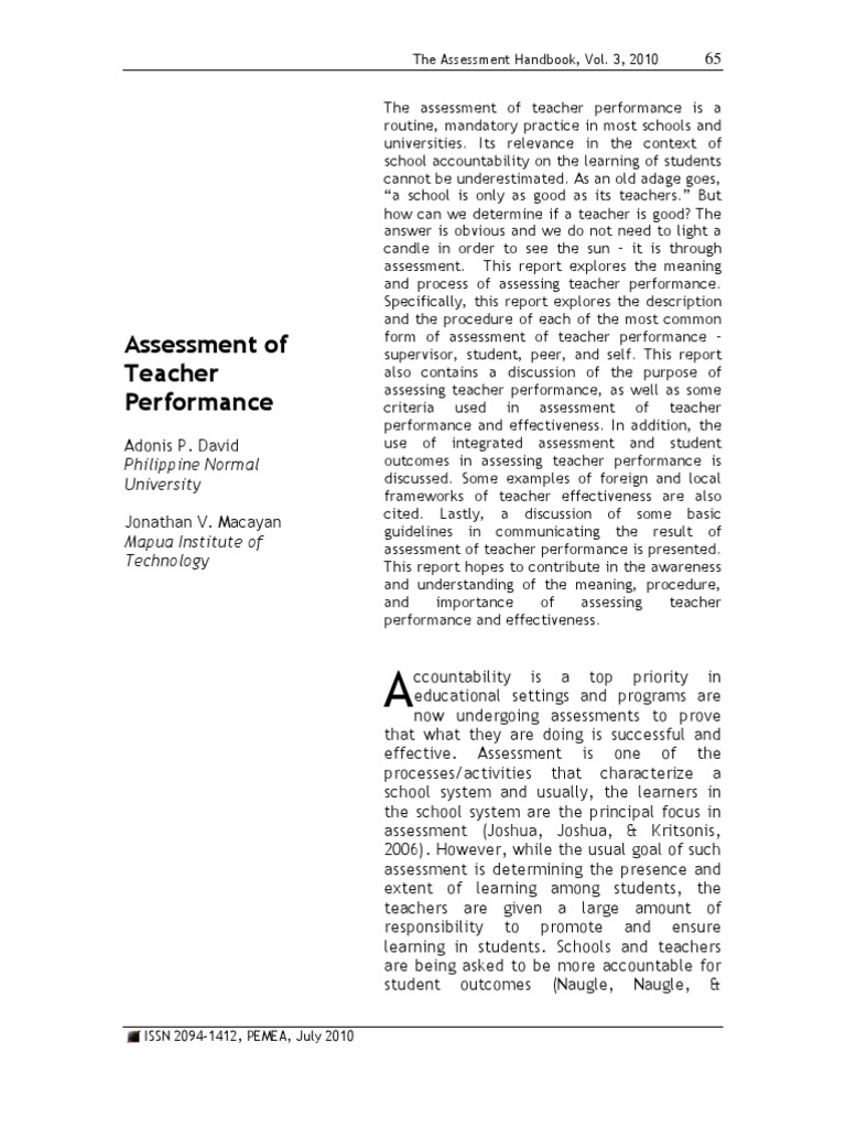 Assessment of Teacher Performance: Philippine Normal University | PDF ...