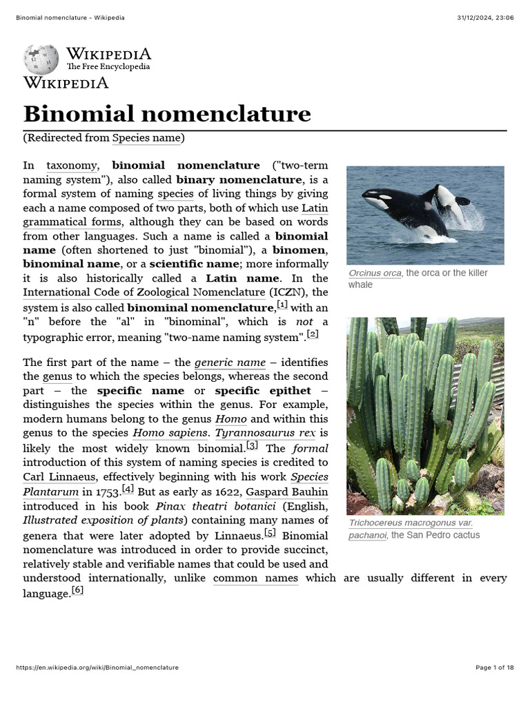 Binomial nomenclature | PDF | Grammatical Gender | Genus