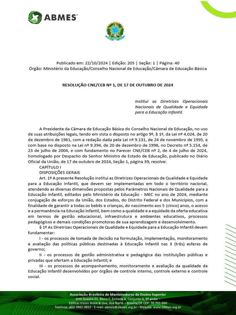 Resolucao Cne Ceb 001 2024 10 17 | PDF | Pré-escola | Educação Especial
