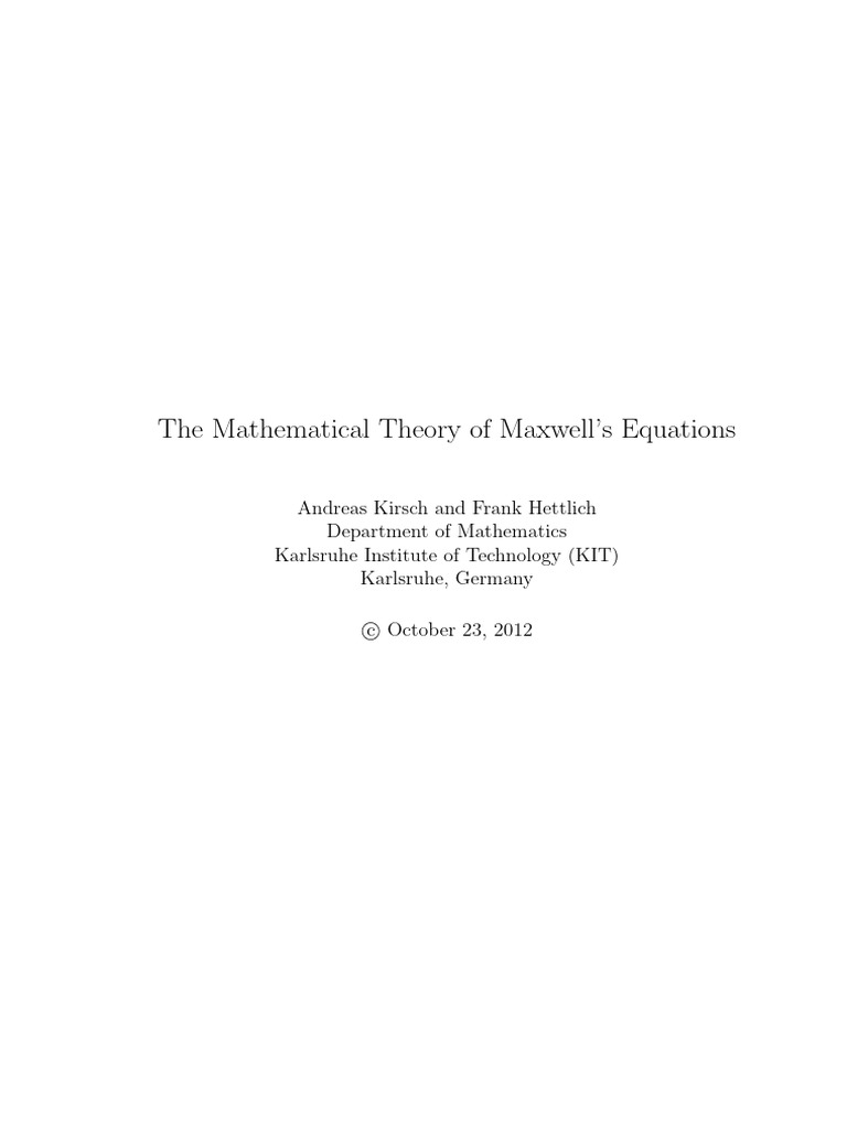 The Mathematical Theory of Maxwell's Equations | PDF | Maxwell's ...