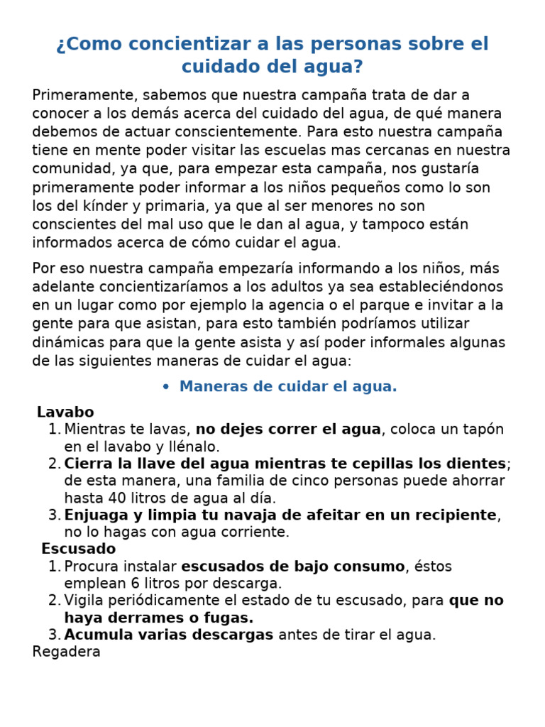 Concientización sobre el Cuidado del Agua | PDF | Riego | Agua