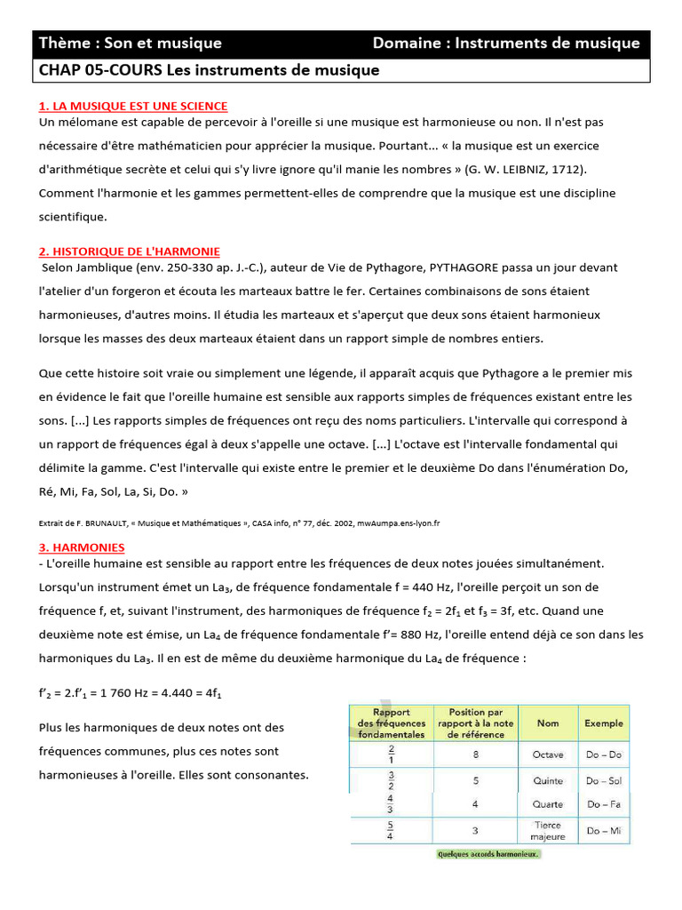 Cours sur les instruments de musique | PDF | Gamme musicale ...