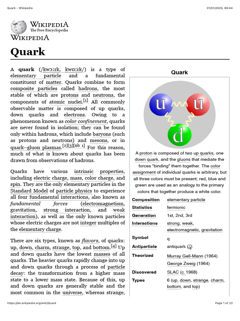 Understanding Quarks: Types and Properties | PDF | Quark | Hadron