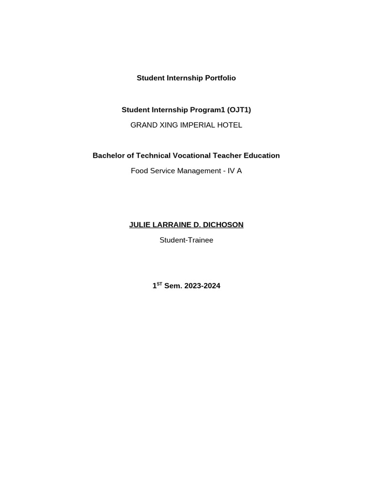 Student internship portfolio grandxing pdf hotel