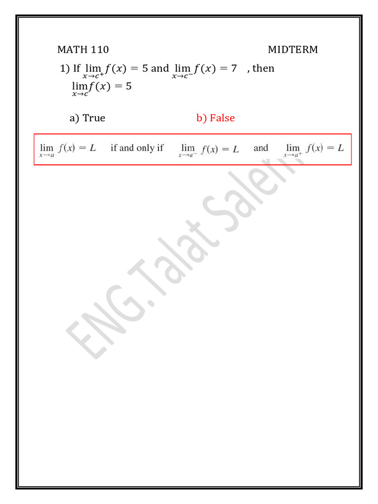 B-Math 110-Midterm-A-2023-2 | PDF | Function (Mathematics) | Zero Of A ...