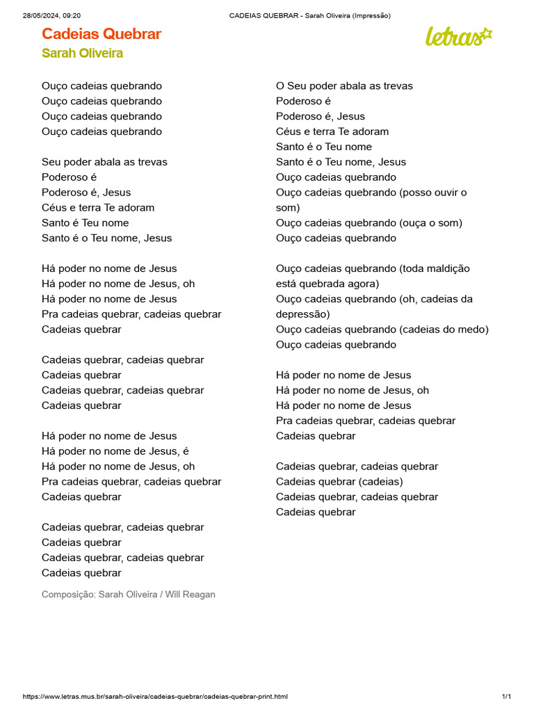 Cadeias Quebrar - Sarah Oliveira | PDF