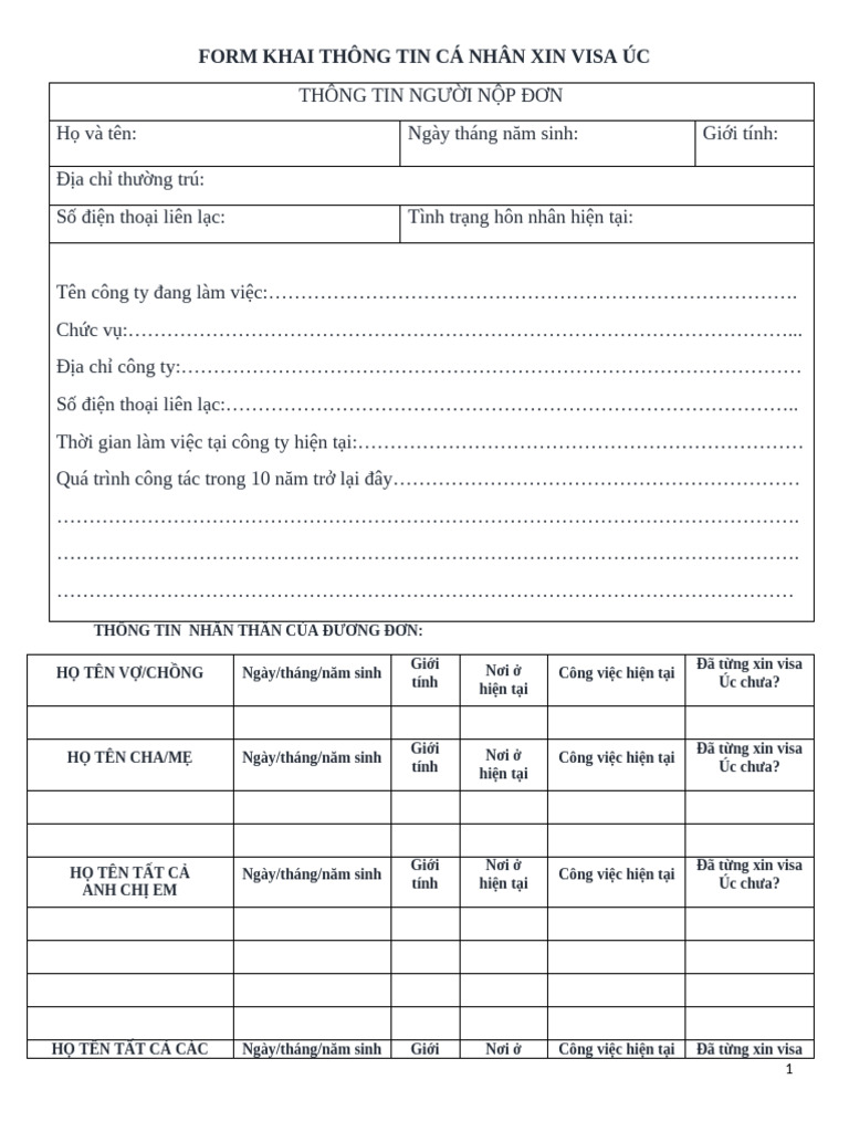 Form Khai Thong Tin CA Nhan_ho Tro Visa Uc | PDF