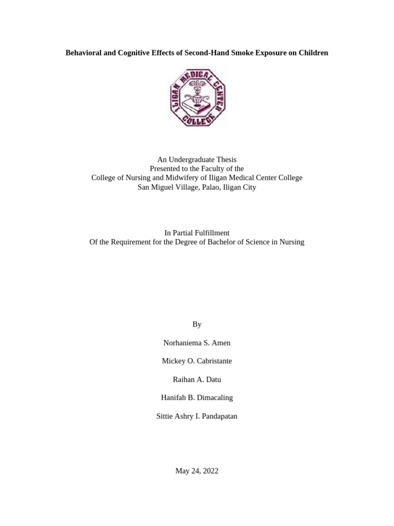 Behavioral and Cognitive Effects of Second Hand Smoke Exposure On ...