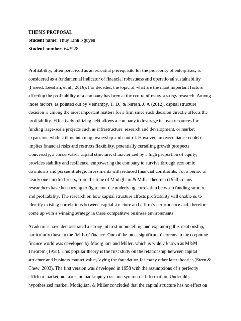 Thesis Proposal | PDF | Capital Structure | Business Economics