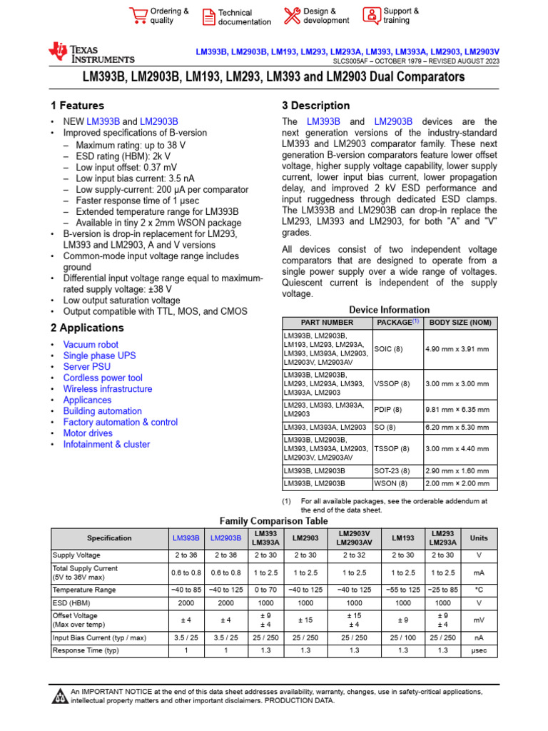 LM393B and LM2903B Comparator Overview | PDF | Electrostatic Discharge ...