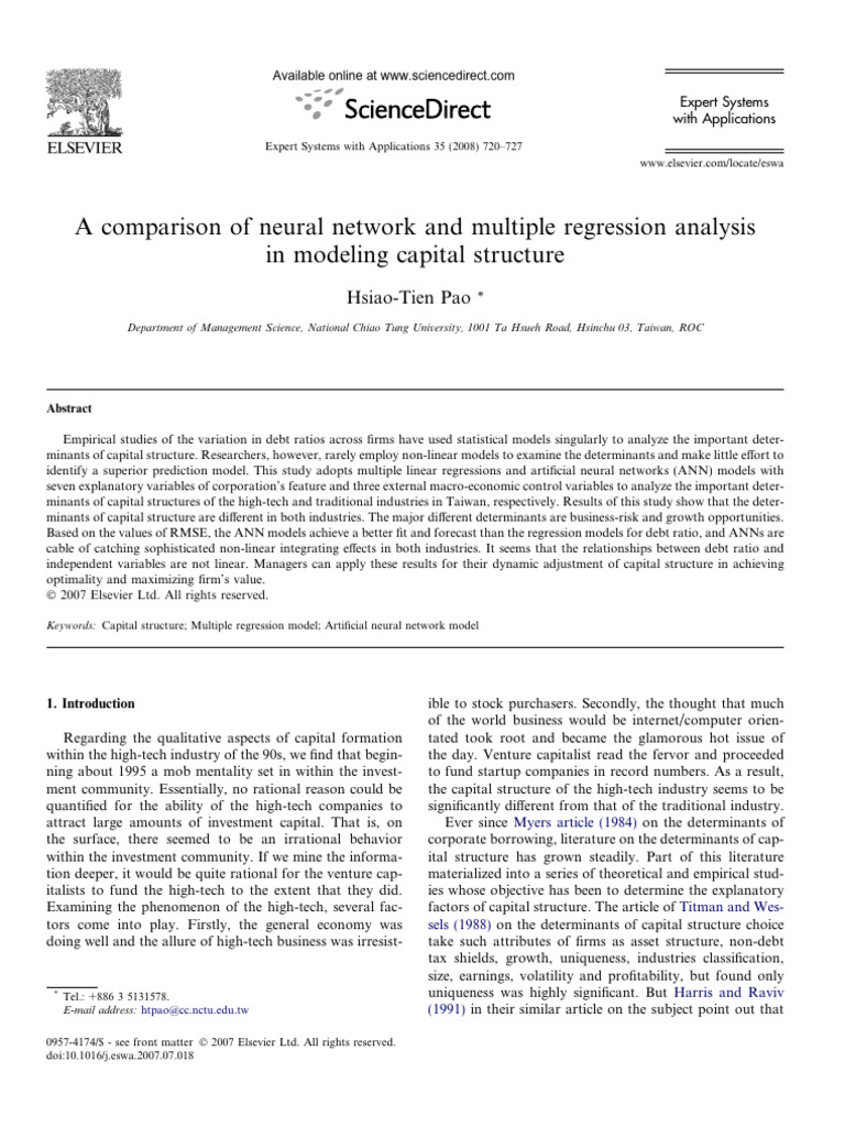 Neural Networks vs Regression in Capital Structure | PDF | Capital ...