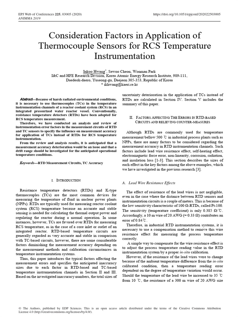 Consideration Factors in Application of Thermocouple Sensors For RCS ...