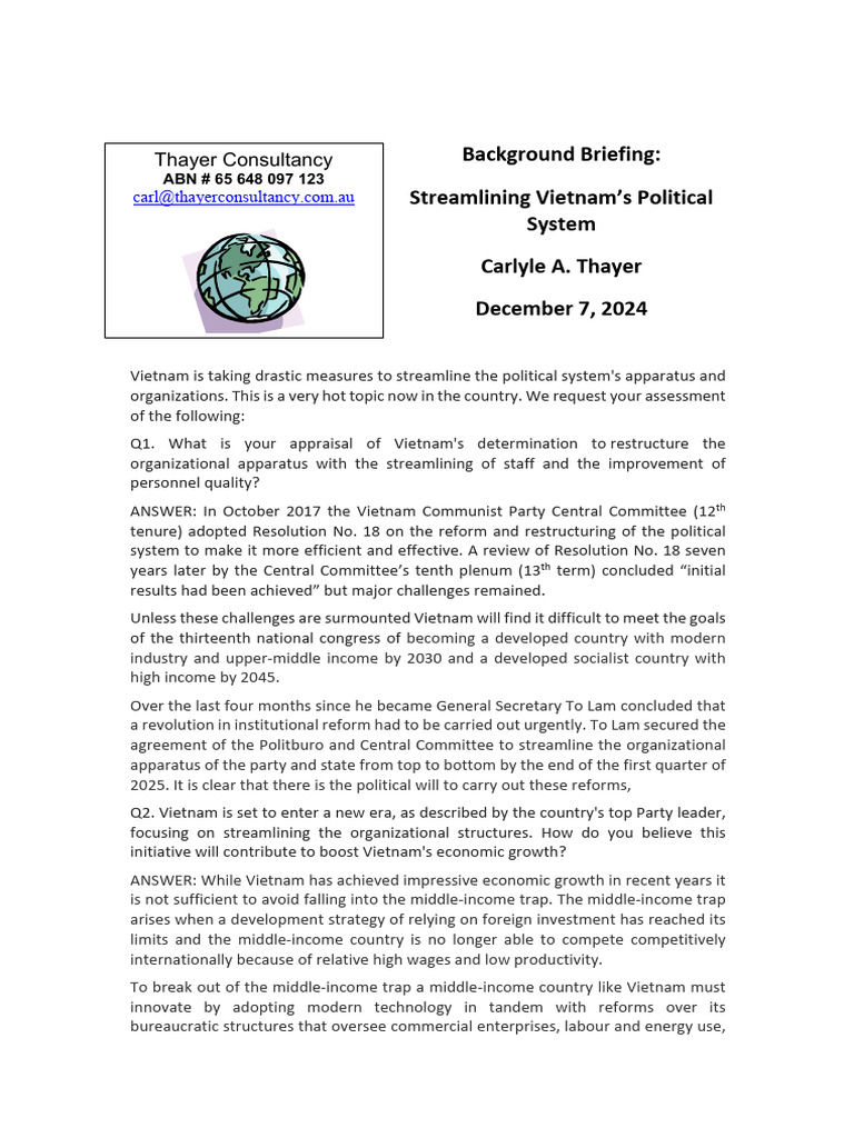 Streamlining Vietnam's Political System | PDF | Economies