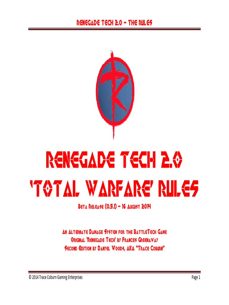 Renegade Tech 2.0 Ground Combat Beta | PDF | Battle Tech
